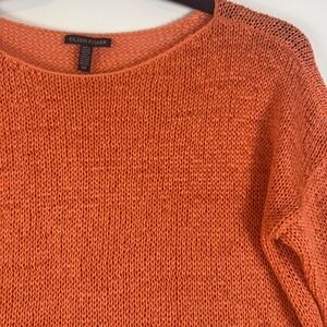 Eileen Fisher Crochet OpenKnit Organic Cotton Lightweight Top Orange Women's S/P